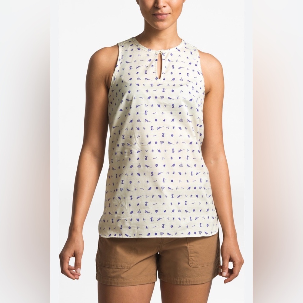 The North Face Women's Sleeveless Bayward Top Cotton Tank XS Cream Novelty Print